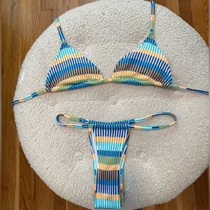 SOLID & STRIPED Revolve Raine Multicolor Bikini - Technicolor Mosaic Blue Orange